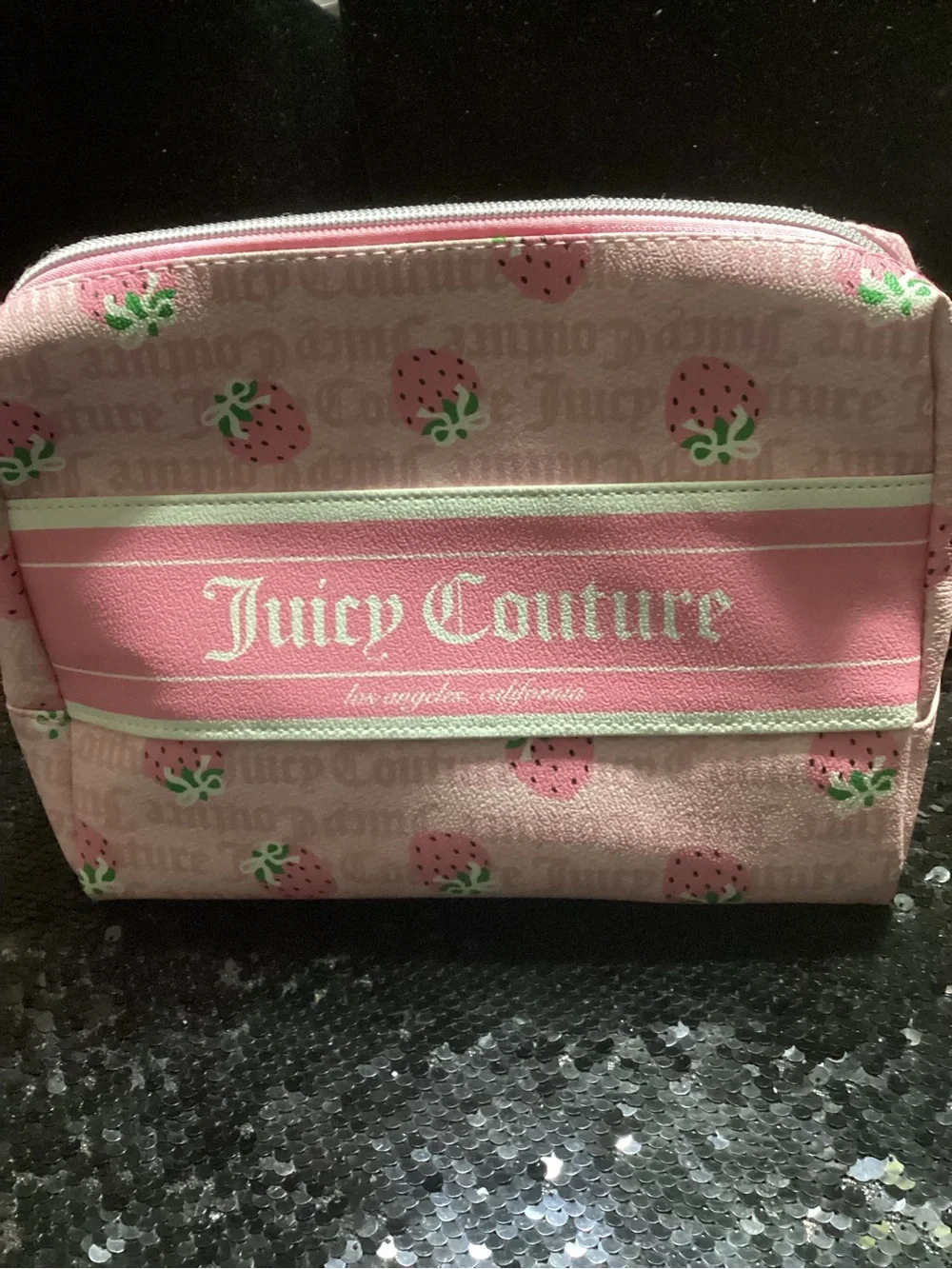 Juicy Couture Pink Strawberry Print Cosmetic Bag